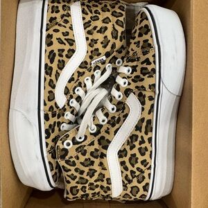 Vans Cream and Leopard High-Top Sneakers